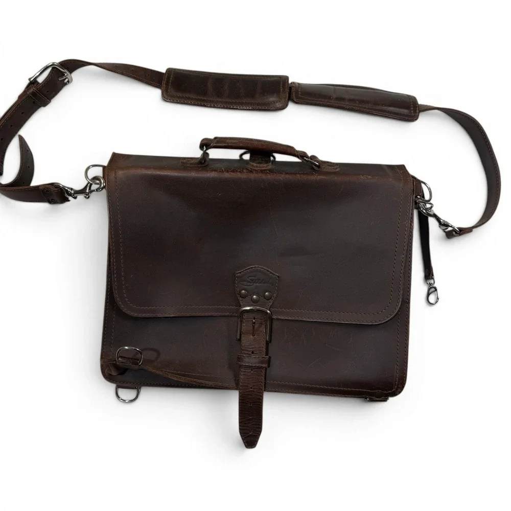 Saddleback Leather Thin Briefcase Dark Coffee Brown Leather Messenger